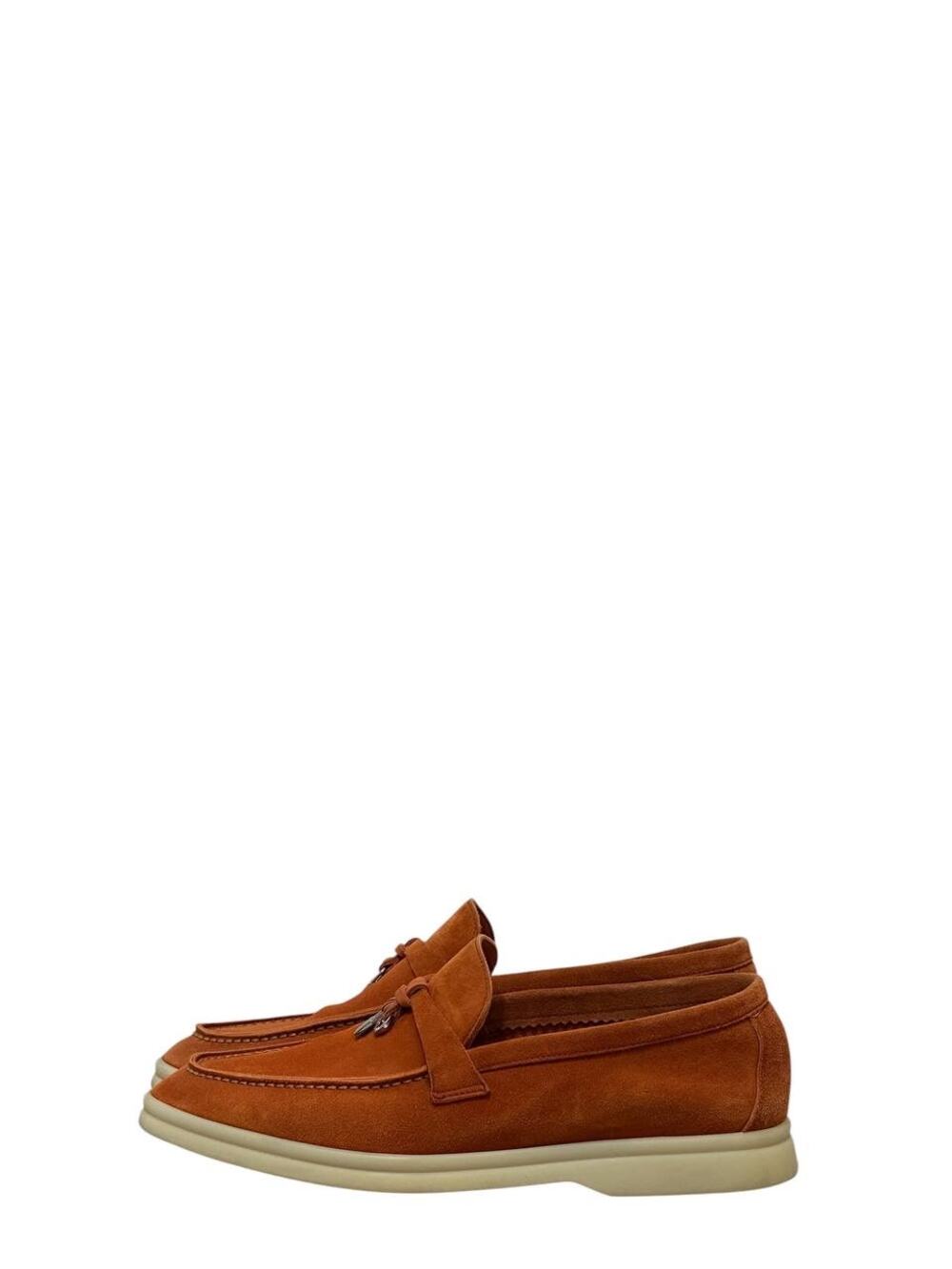 Loro Piana Orange Suede Loafers with Silver Charms Sz.38.5